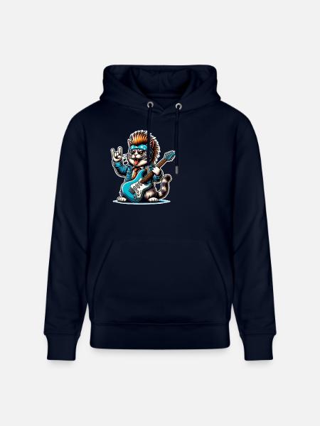 Cat Rock and Roll Guitarist - Stanley/Stella CRUISER Unisex Organic Hoodie - navy
