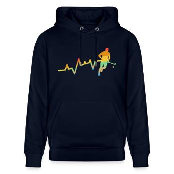 Feldhockeyspieler Herzschlag Feldhockey - Stanley/Stella Unisex Bio-Hoodie CRUISER  - Navy - Vorne - Alina (178cm) & Michal (187cm)