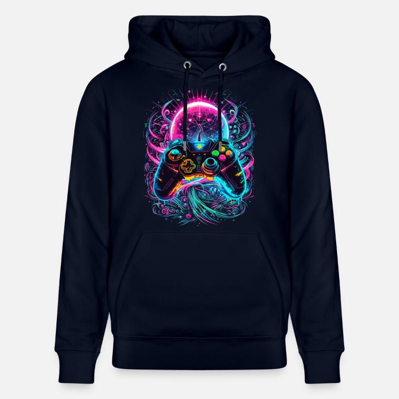 Synthwave Cyberpunk Gaming Controller - Stanley/Stella Unisex Bio-Hoodie CRUISER  - Navy