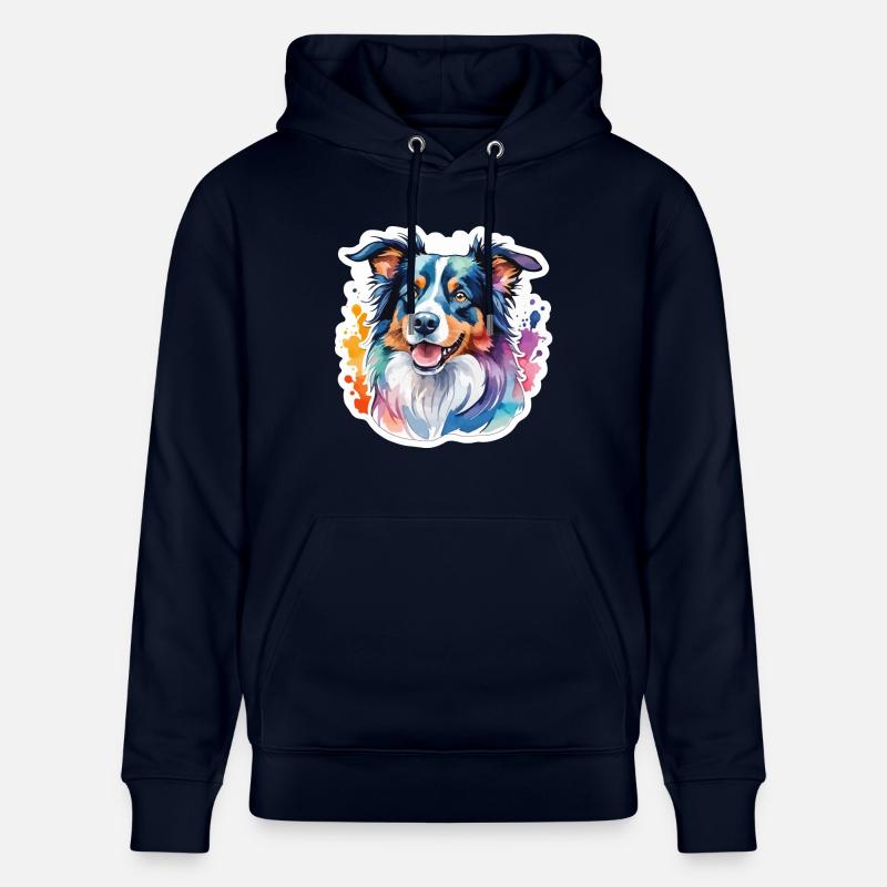 Border Collie Aquarelles - Sweat à capuche bio CRUISER Stanley/Stella Unisexe - marine