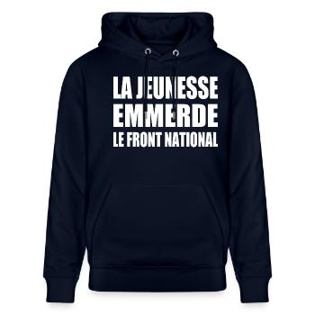 la jeunesse emmerde le front national - Sweat à capuche bio CRUISER Stanley/Stella Unisexe - marine - Devant - Alina (178cm) & Michal (187cm)