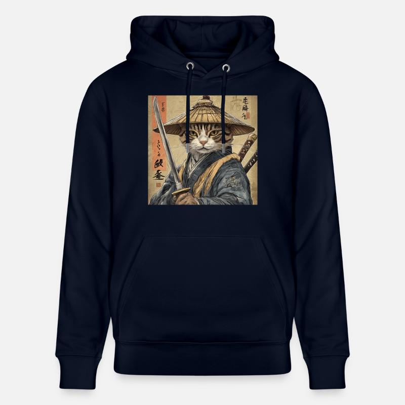 Chat Samouraï Japon Ukiyo-E - Sweat à capuche bio CRUISER Stanley/Stella Unisexe - marine