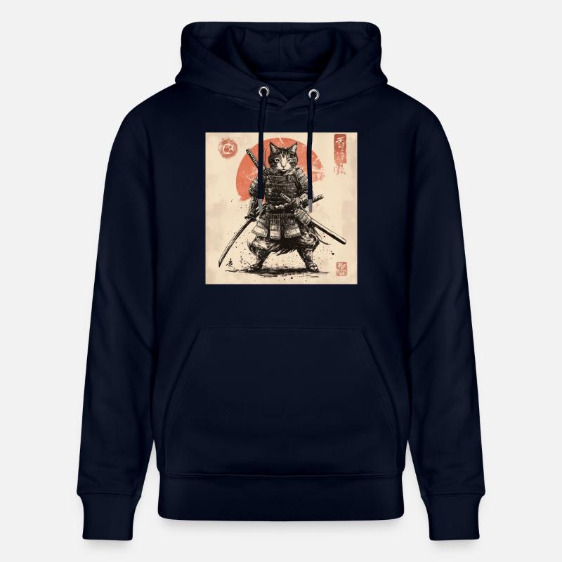 Chat Samouraï Japon Ukiyo-E - Sweat à capuche bio CRUISER Stanley/Stella Unisexe - marine
