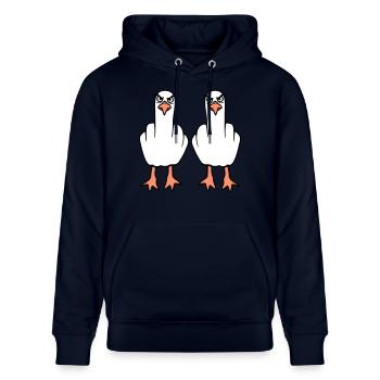2 Möwen Mittelfinger Beleidigung Stinkefinger Team - Stanley/Stella Unisex Bio-Hoodie CRUISER  - Navy - Vorne - Alina (178cm) & Michal (187cm)
