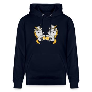 Einhorn Freunde Bier Anstoßen - Stanley/Stella Unisex Bio-Hoodie CRUISER  - Navy - Vorne - Alina (178cm) & Michal (187cm)