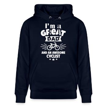 Ich bin ein toller Papa und ein starker Radfahrer - Stanley/Stella Unisex Bio-Hoodie CRUISER  - Navy - Vorne - Alina (178cm) & Michal (187cm)