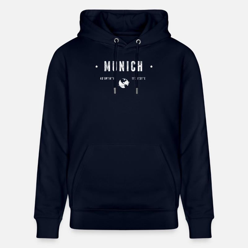 Munich Coordonnées Géographiques Stylisées - Sweat à capuche bio CRUISER Stanley/Stella Unisexe - marine