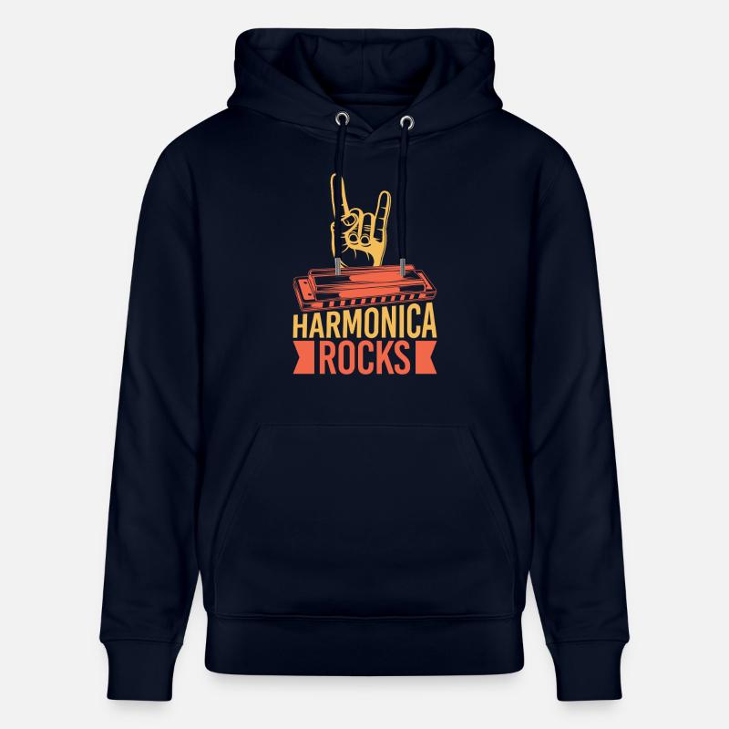 Funny Harmonica Player Rocks Harmonica - Stanley/Stella Unisex Bio-Hoodie CRUISER  - Navy