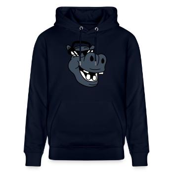 hippopotame rieur comique visage fête musique de club - Sweat à capuche bio CRUISER Stanley/Stella Unisexe - marine - Devant - Alina (178cm) & Michal (187cm)