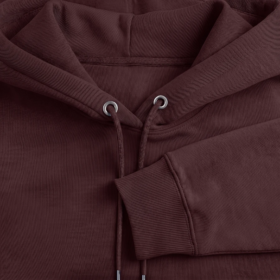 Pisa badge on a stanley/stella cruiser unisex organic hoodie, maroon, neck label