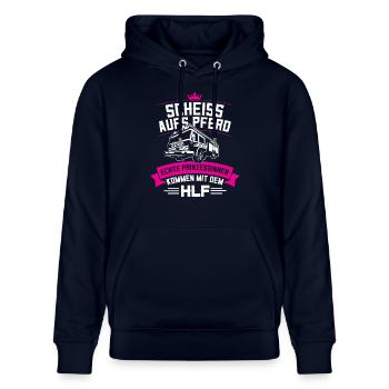Feuerwehr HLF Prinzessin - Stanley/Stella Unisex Bio-Hoodie CRUISER  - Navy - Vorne - Alina (178cm) & Michal (187cm)