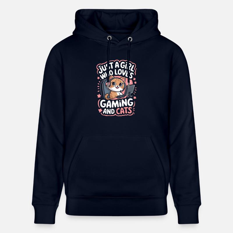 Gaming Computer Konsole Mädchen Katze - Stanley/Stella Unisex Bio-Hoodie CRUISER  - Navy