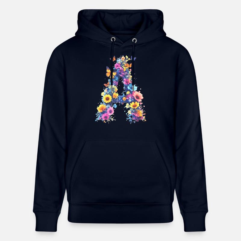 A - Lettre initiale florale 💐🌼🦋 - Sweat à capuche bio CRUISER Stanley/Stella Unisexe - marine