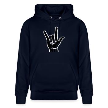 Devil Rock Hand (short) 2c - Stanley/Stella CRUISER Unisex Organic Hoodie - navy - Front - Alina (178cm) & Michal (187cm)
