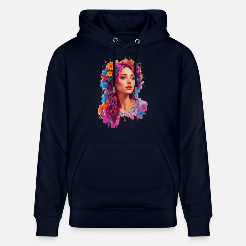 Fille aux fleurs 🌸 - Sweat à capuche bio CRUISER Stanley/Stella Unisexe - marine