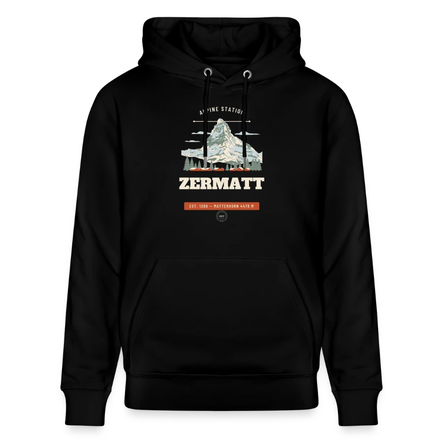 Zermatt-märke på en stanley/stella cruiser unisex organic hoodie, black