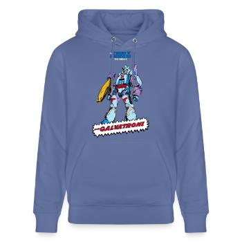 Transformers Galvatron G1 Motiv Mit Schriftzug - Stanley/Stella Unisex Bio-Hoodie CRUISER  - Blau - Vorne - Alina (178cm) & Michal (187cm)