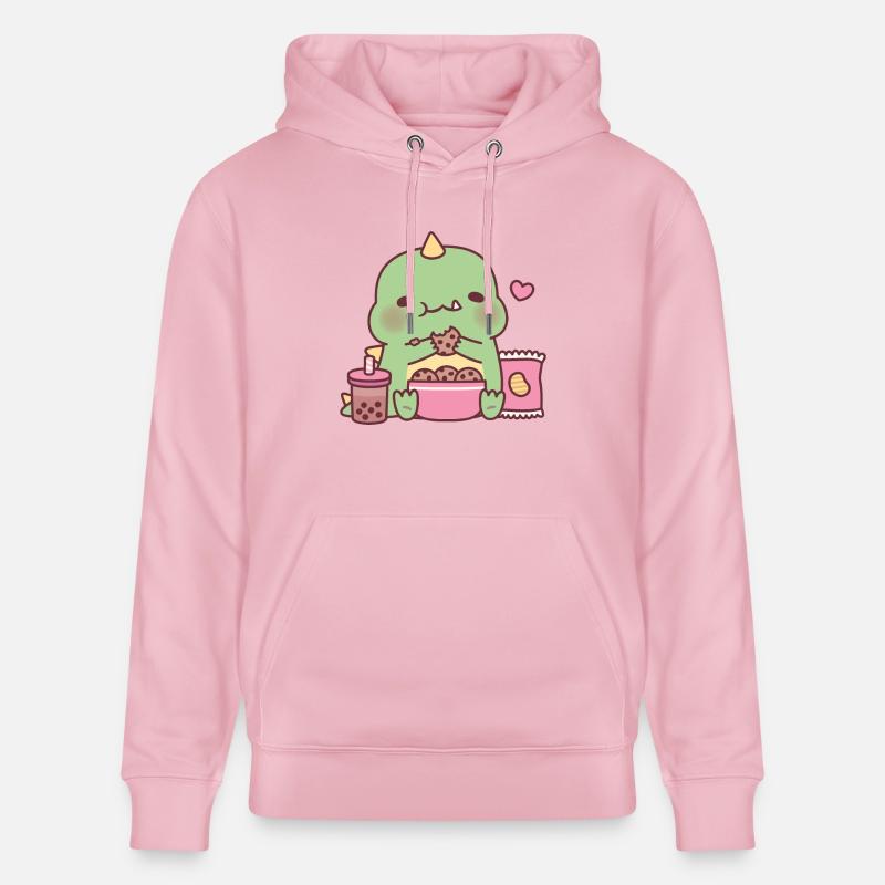 Dinosaure mignon grignotant des biscuits - Sweat à capuche bio CRUISER Stanley/Stella Unisexe - rose pâle