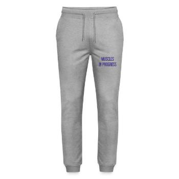 Muscles in Progress - Stanley/Stella Mover Unisex Organic Jogging Trousers - heather grey - Front - Marisol (170cm) & Nik (191cm)