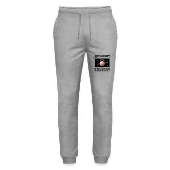 Astronomy is my favorite subject, Planet Saturn - Stanley/Stella Mover Unisex Organic Jogging Trousers - heather grey - Front - Marisol (170cm) & Nik (191cm)