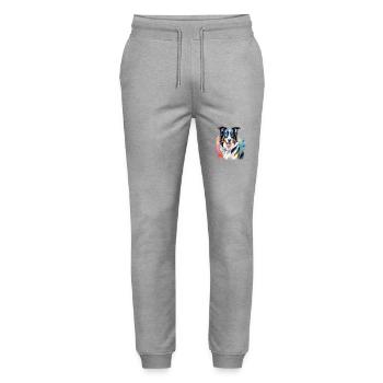Border Collie Watercolors - Stanley/Stella Mover Unisex Organic Jogging Trousers - heather grey - Front - Marisol (170cm) & Nik (191cm)