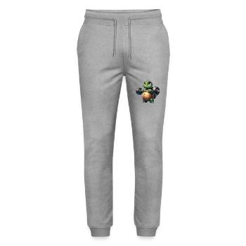 Funny turtle with dumbbell fitness humor - Stanley/Stella Mover Unisex Organic Jogging Trousers - heather grey - Front - Marisol (170cm) & Nik (191cm)
