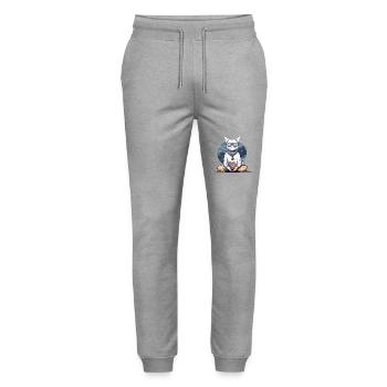Meditating Cat - Stanley/Stella Mover Unisex Organic Jogging Trousers - heather grey - Front - Marisol (170cm) & Nik (191cm)