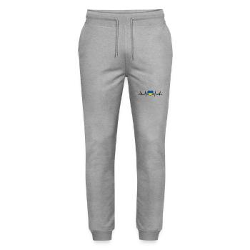 Ukraine heartbeat ECG flag love heart Ukraine - Stanley/Stella Mover Unisex Organic Jogging Trousers - heather grey - Front - Marisol (170cm) & Nik (191cm)