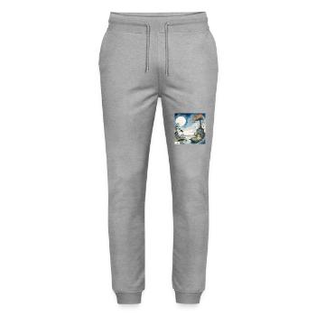 Paysage onirique de sorcier de dessin animé - Pantalon de jogging bio MOVER Stanley/Stella unisexe - gris chiné - Devant - Marisol (170cm) & Nik (191cm)