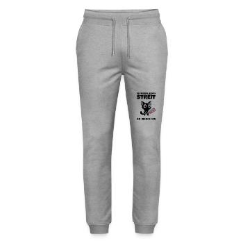 Katze mit Messer – Ich beende jeden Streit - Stanley/Stella Unisex Bio Jogginghose Mover  - Grau meliert - Vorne - Marisol (170cm) & Nik (191cm)