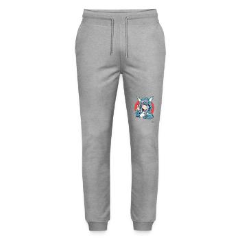Funny Japanese girl as shark rabbit - Stanley/Stella Mover Unisex Organic Jogging Trousers - heather grey - Front - Marisol (170cm) & Nik (191cm)
