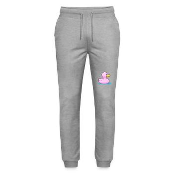 Eine Bonbon-farbene Badewannen Gummi Ente - Stanley/Stella Unisex Bio Jogginghose Mover  - Grau meliert - Vorne - Marisol (170cm) & Nik (191cm)
