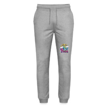 Rainbow colors, white clouds and peace - Stanley/Stella Mover Unisex Organic Jogging Trousers - heather grey - Front - Marisol (170cm) & Nik (191cm)