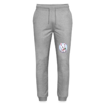 Cute, funny, happy bunny with carrot - Stanley/Stella Mover Unisex Organic Jogging Trousers - heather grey - Front - Marisol (170cm) & Nik (191cm)
