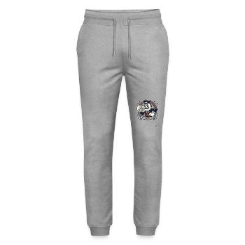 Retro-Schnurrbart-Mann, reißt Wände ein! - Stanley/Stella Unisex Bio Jogginghose Mover  - Grau meliert - Vorne - Marisol (170cm) & Nik (191cm)