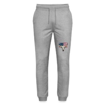 Cow and Bull Skull with USA Flag - Stanley/Stella Mover Unisex Organic Jogging Trousers - heather grey - Front - Marisol (170cm) & Nik (191cm)