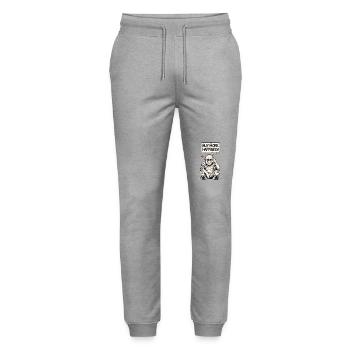 Satirischer Gorilla mit Schild: Kauft mehr Glück - Stanley/Stella Unisex Bio Jogginghose Mover  - Grau meliert - Vorne - Marisol (170cm) & Nik (191cm)