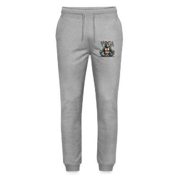 Yoga Monkey Relaxation Chilling Meditation Namaste - Stanley/Stella Mover Unisex Organic Jogging Trousers - heather grey - Front - Marisol (170cm) & Nik (191cm)