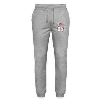 Drôle Lapin Couple Aimant Couple Saint Valentin - Pantalon de jogging bio MOVER Stanley/Stella unisexe - gris chiné - Devant - Marisol (170cm) & Nik (191cm)