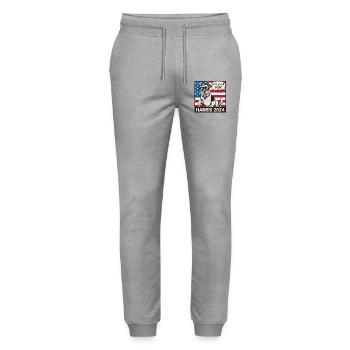 Dog Ladies For Kamala Harris 2024 USA America - Stanley/Stella Mover Unisex Organic Jogging Trousers - heather grey - Front - Marisol (170cm) & Nik (191cm)