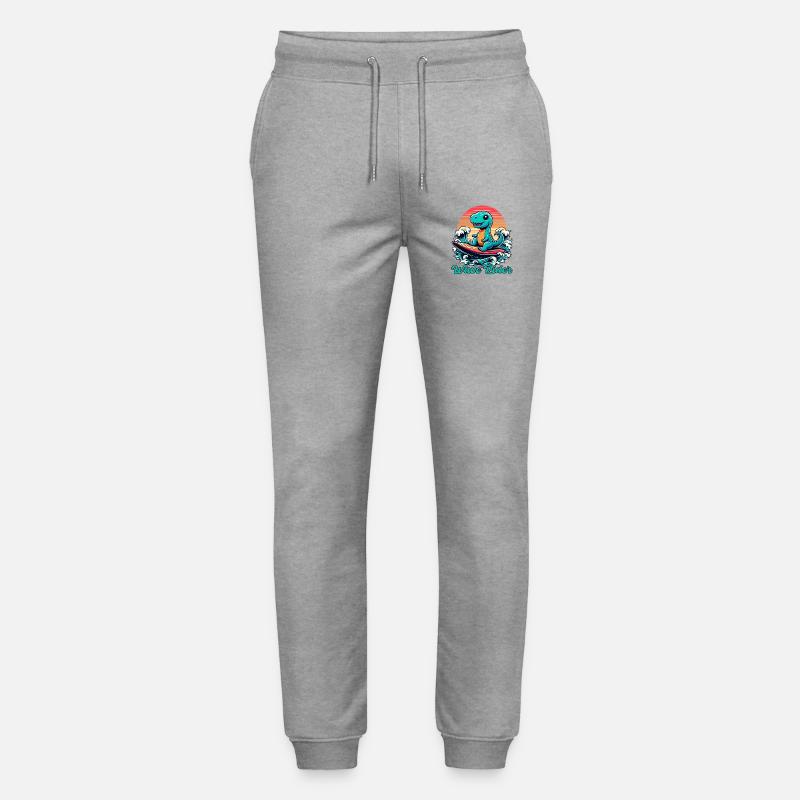 Cute T-Rex Surfer Surfing Gift - Stanley/Stella Mover Unisex Organic Jogging Trousers - heather grey