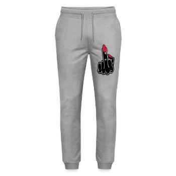 Stinkefinger Middle Finger rote Naegel 2c - Pantalon de jogging bio MOVER Stanley/Stella unisexe - gris chiné - Devant - Marisol (170cm) & Nik (191cm)