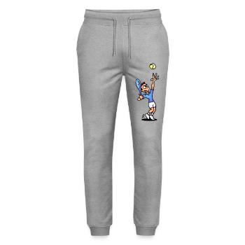 Tennis Serve, Full Color Design - Stanley/Stella Mover Unisex Organic Jogging Trousers - heather grey - Front - Marisol (170cm) & Nik (191cm)