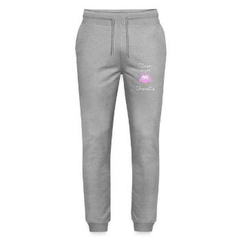 Assem Super Eule (in weiß geschrieben) - Stanley/Stella Unisex Bio Jogginghose Mover  - Grau meliert - Vorne - Marisol (170cm) & Nik (191cm)