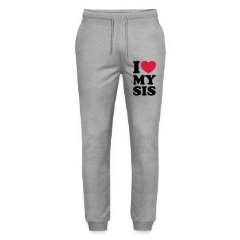 I love my sis - Ich liebe meine Schwester - Stanley/Stella Unisex Bio Jogginghose Mover  - Grau meliert - Vorne - Marisol (170cm) & Nik (191cm)