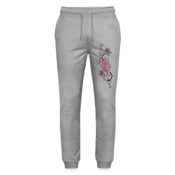 Butterfly with tribal ornament and flowers. - Stanley/Stella Mover Unisex Organic Jogging Trousers - heather grey - Front - Marisol (170cm) & Nik (191cm)