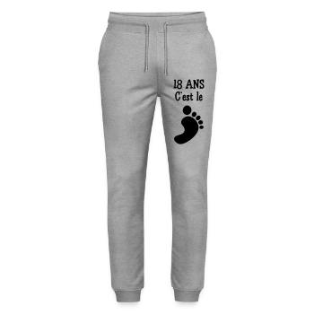 18 ans c'est le pied ! - Pantalon de jogging bio MOVER Stanley/Stella unisexe - gris chiné - Devant - Marisol (170cm) & Nik (191cm)