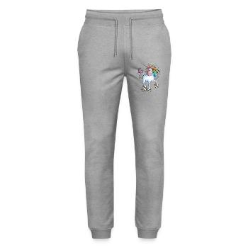 Regenbogen Einhorn - Stanley/Stella Unisex Bio Jogginghose Mover  - Grau meliert - Vorne - Marisol (170cm) & Nik (191cm)