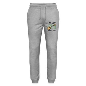 Guitar on green grid - Stanley/Stella Mover Unisex Organic Jogging Trousers - heather grey - Front - Marisol (170cm) & Nik (191cm)