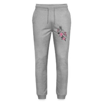 Cherry blossoms with butterflies - Stanley/Stella Mover Unisex Organic Jogging Trousers - heather grey - Front - Marisol (170cm) & Nik (191cm)
